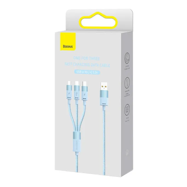 3in1 USB cable Baseus StarSpeed Series, USB-C + Micro + Lightning 3,5A, 1.2m (Blue)