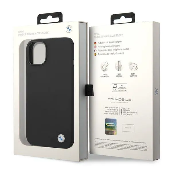 BMW Liquid Silicone Case Metal Logo for iPhone 14 (Black)