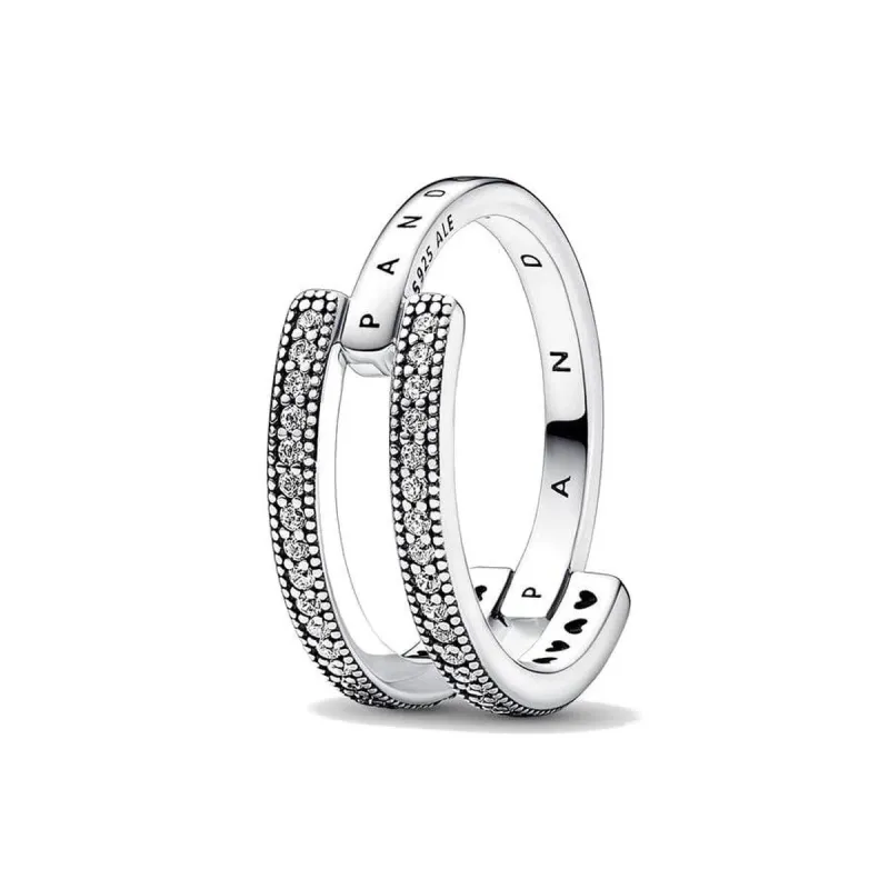 Moteriški žiedas Pandora SIGNATURE LOGO & PAVE DOUBLE BAND - RING - SIZE 52