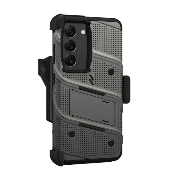 ZIZO BOLT Series - Armoured case for Samsung Galaxy S23 with 9H glass for screen + holder with stand (Grey)
