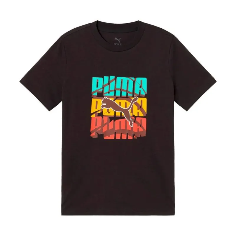 Krekls ar Īsām Piedurknēm Bērniem Puma Graphic Logo Colour Melns