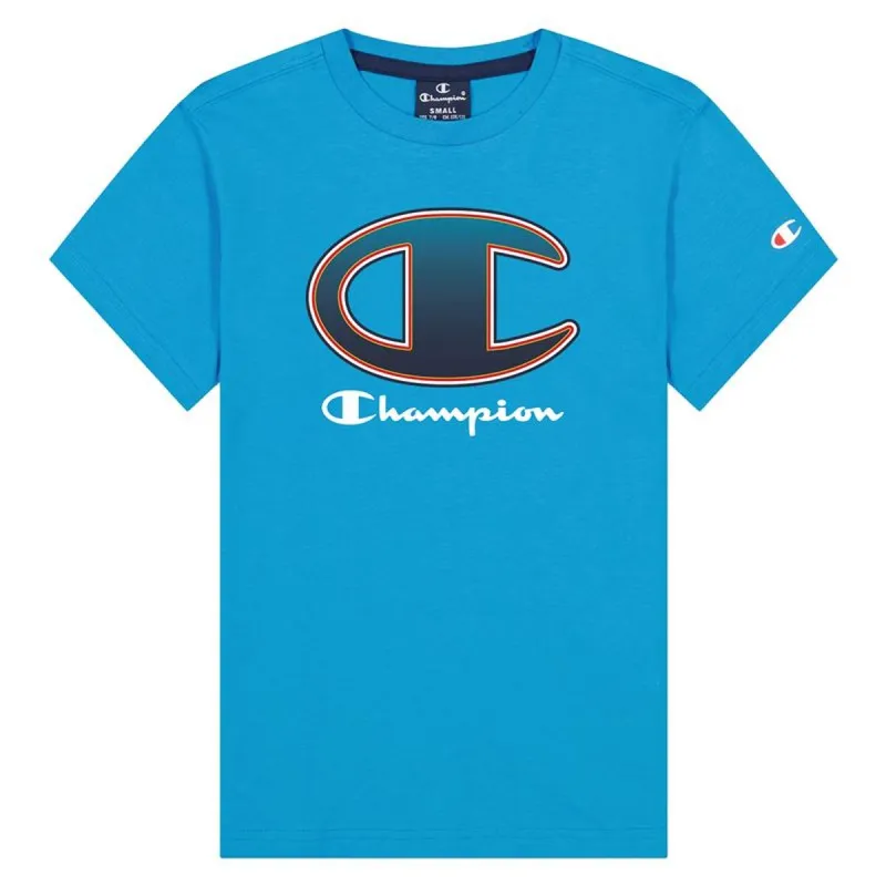 Krekls ar Īsām Piedurknēm Bērniem Champion Crewneck Big Logo Boy Blue Zils