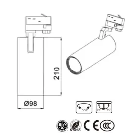 35W 3500lm 3500K 3 fāžu COB LED sliežu gaismeklis pelēks