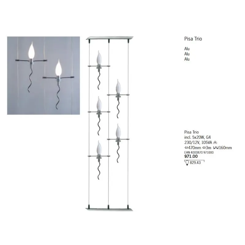 97100 Pisa Trio Lichtvorhang 5x20W G4 Алюм.