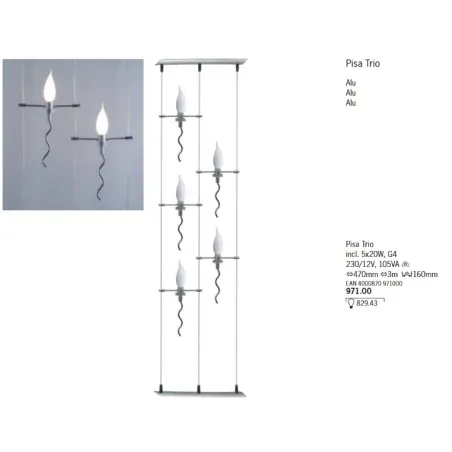 97100 Pisa Trio Lichtvorhang 5x20W G4 Alu