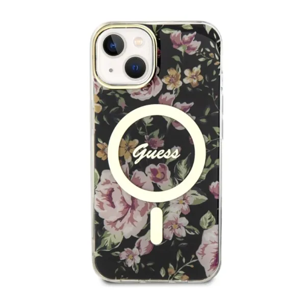 Guess Flower MagSafe - Case for iPhone 14 (Black)