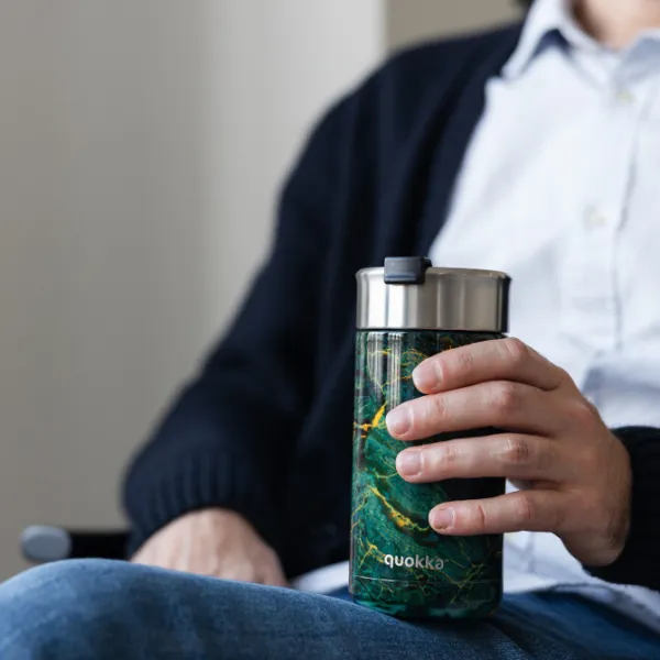 Quokka Boost Coffee Tumbler - Stainless Steel Thermal Mug with Infuser 400ml (Greenstone)