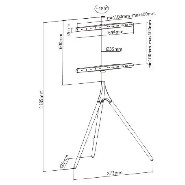 TV statīvs grīdai Techly 105209 65" 32 kg