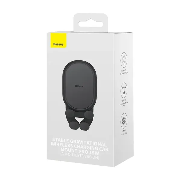 Stable Gravitational Wireless Charging Car Mount Baseus Pro 15W (black)