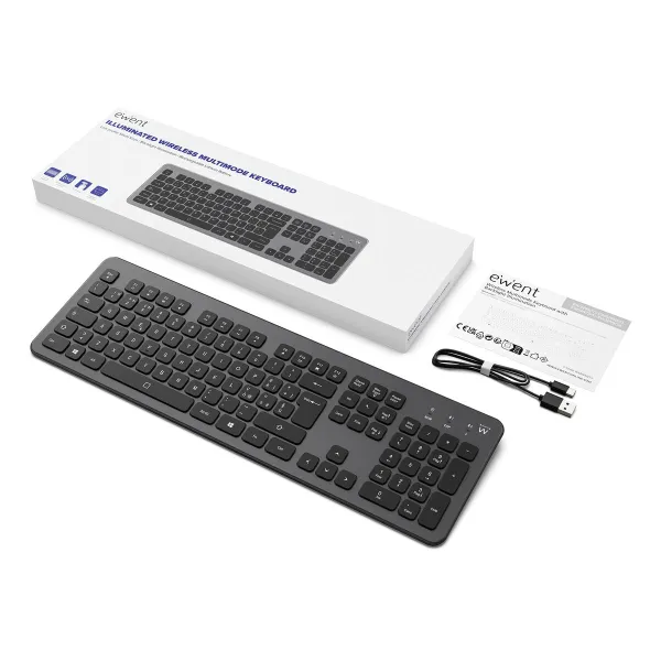 Keyboard Ewent EW3296 Black Grey Spanish Qwerty AZERTY