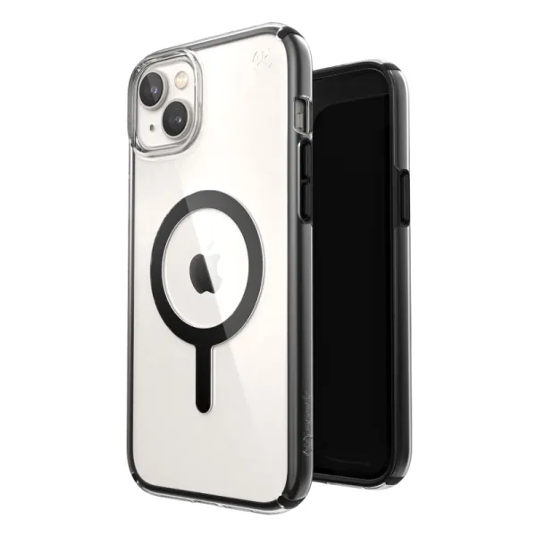 Speck Presidio Perfect-Clear with Impact Geometry + MagSafe - iPhone 15 Plus / 14 Plus Case with MICROBAN Coating (Clear / Black
