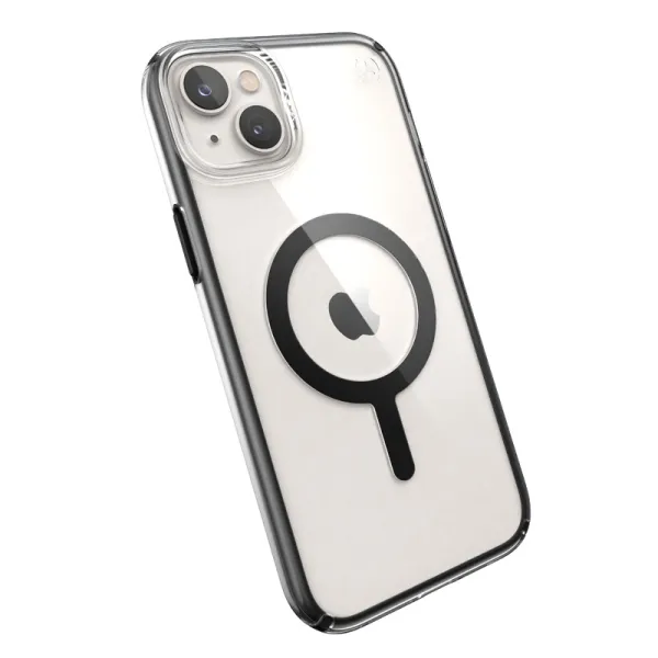 Speck Presidio Perfect-Clear with Impact Geometry + MagSafe - iPhone 15 Plus / 14 Plus Case with MICROBAN Coating (Clear / Black