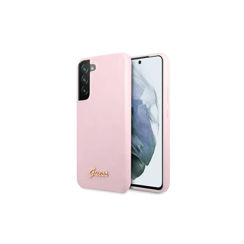 Guess Silicone Script Metal Logo - Cover for Samsung Galaxy S22+ (Pink)