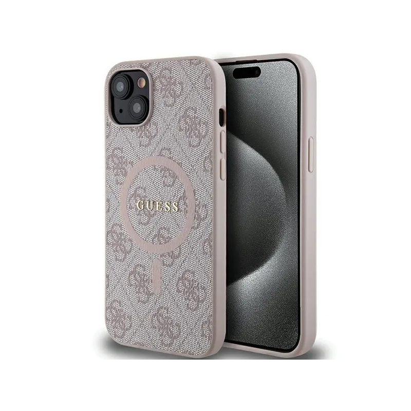 Guess 4G Collection Leather Metal Logo MagSafe - Case for iPhone 15 Plus / 14 Plus (pink)