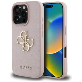Guess Grained Big 4G Logo Small Classic Logo - Case for iPhone 16 Pro Max (pink)