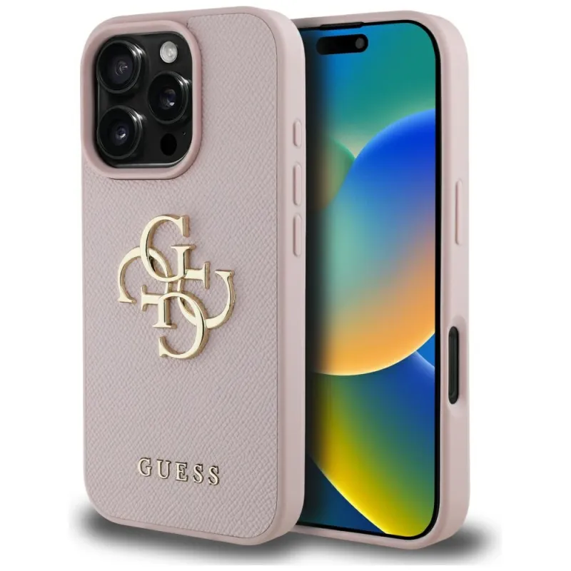Guess Grained Big 4G Logo Small Classic Logo - Case for iPhone 16 Pro Max (pink)