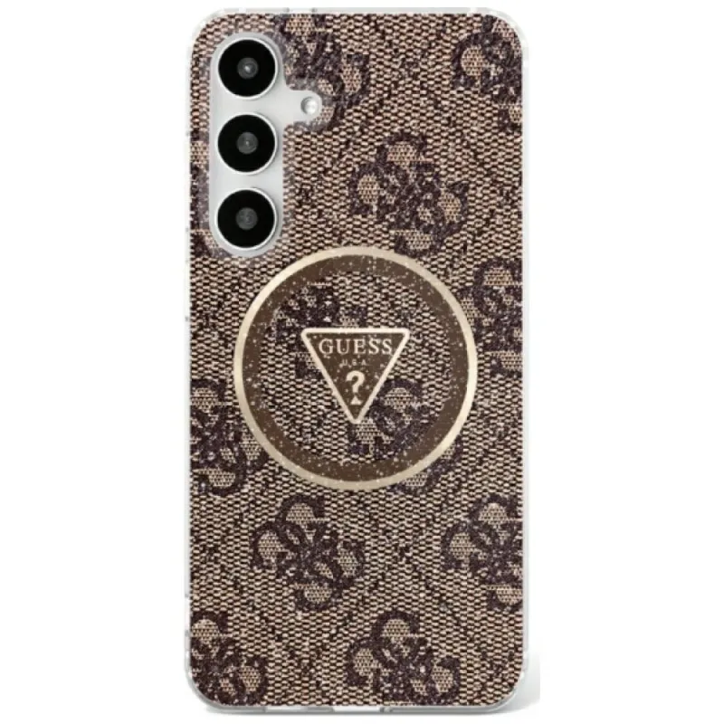 Guess 4G Glitter Triangle Buttons MagSafe - Case for Samsung Galaxy S25 Ultra (brown)