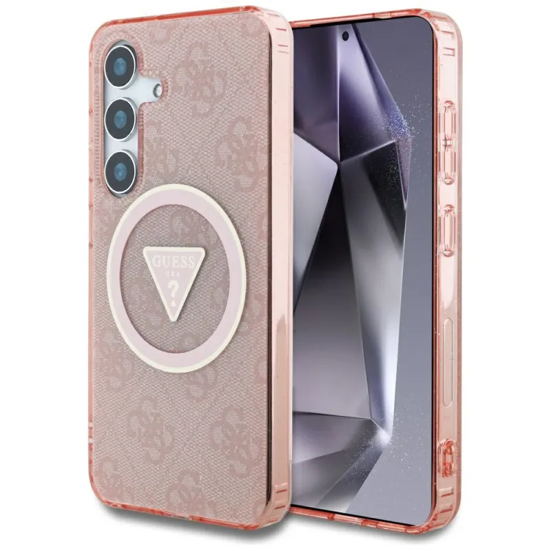 Guess 4G Glitter Triangle Buttons MagSafe - Case for Samsung Galaxy S25 (pink)