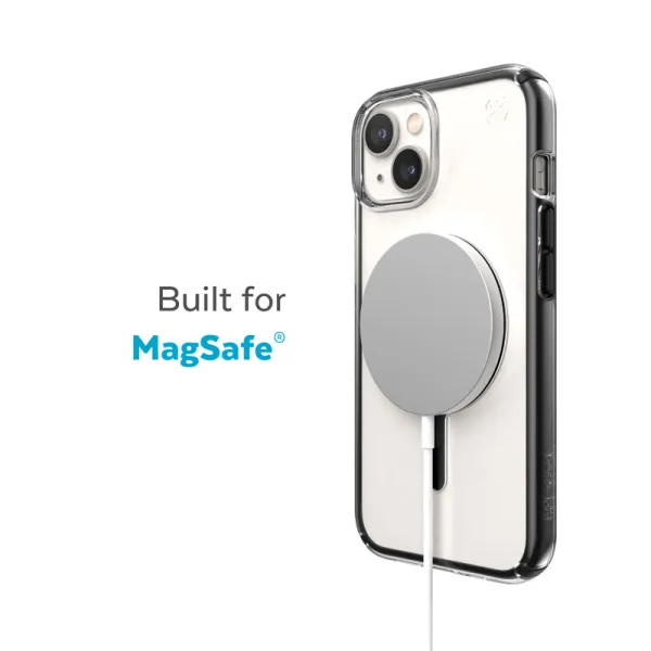 Speck Presidio Perfect-Clear with Impact Geometry + MagSafe - iPhone 15 Plus / 14 Plus Case with MICROBAN Coating (Clear / Black