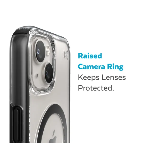 Speck Presidio Perfect-Clear with Impact Geometry + MagSafe - iPhone 15 Plus / 14 Plus Case with MICROBAN Coating (Clear / Black