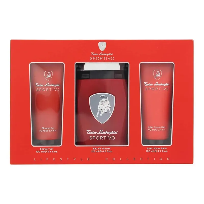 Tonino Lamborghini Sportivo tualetes ūdens 125 ml izsmidzināms vannas želeja 100 ml Balsamo pēc skūšanās 100 ml