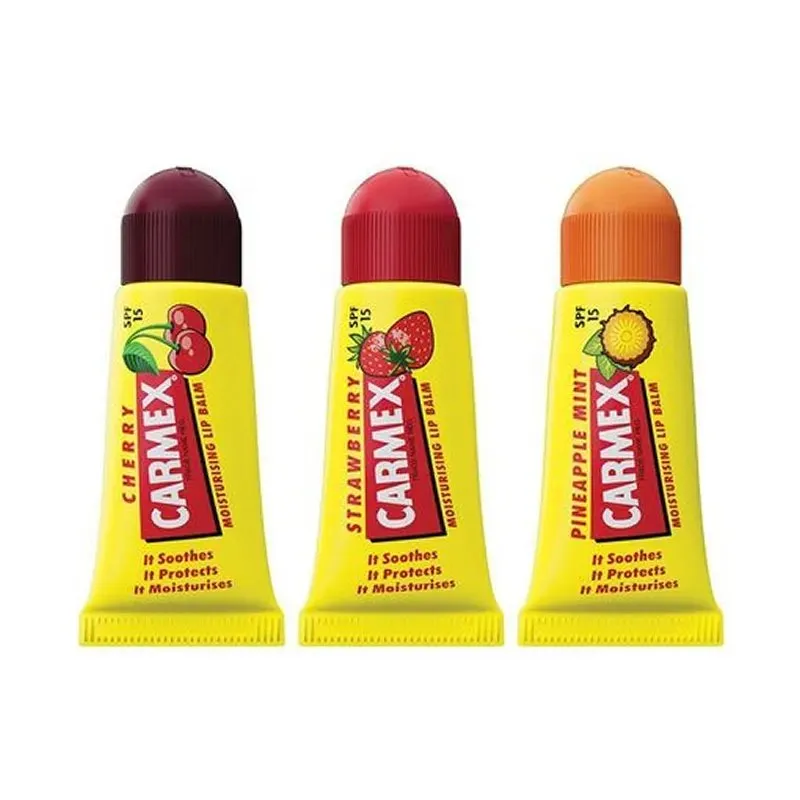 Moisturising Lip Balm Carmex Triplo Spf 15 Strawberry Pineapple Cherry 3 Pieces