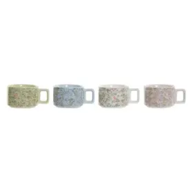Komplekts ar kafijas tasēm DKD Home Decor Zils Zaļš Rozā Metāls Dolomite 260 ml