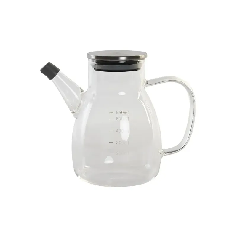 Indelis aliejui DKD Home Decor 17 x 10 x 15,5 cm Sidabras Nerūdijantis plienas 550 ml Borosilikatinis stiklas
