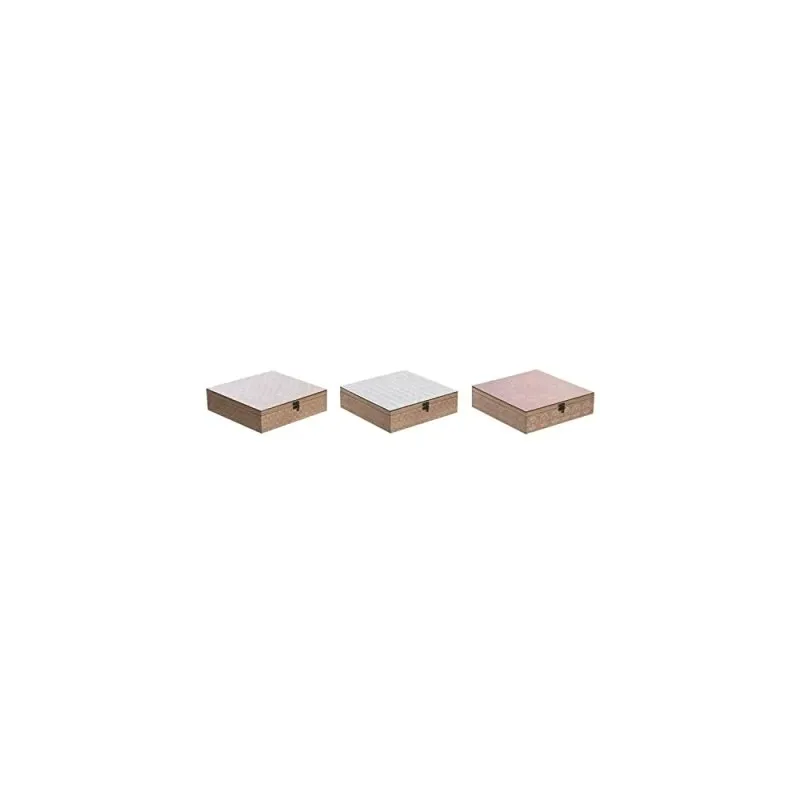 Коробочка для чая DKD Home Decor Стеклянный Розовый Металл Белый 24 x 24 x 7 cm 3 Предметы Деревянный MDF