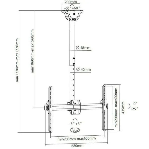TV Ceiling Support Techly ICA-CPLB 946L 70" 37