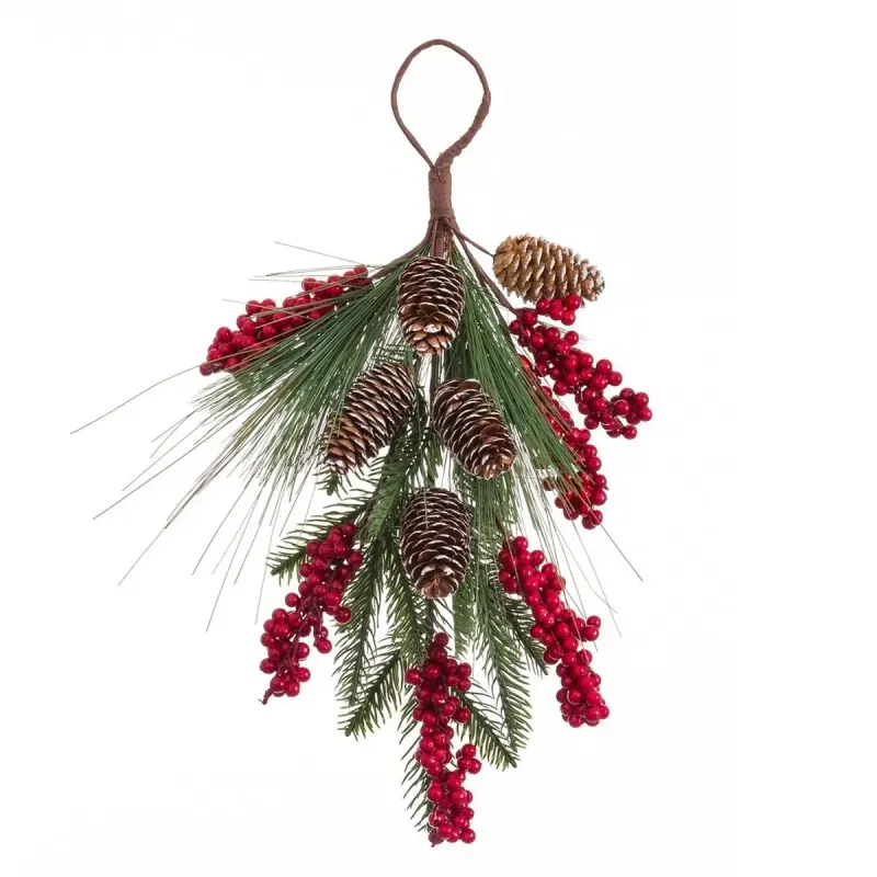 Uksehoidja jõuludeks, punane, roheline, naturaalne plast, ananassid, 42 cm