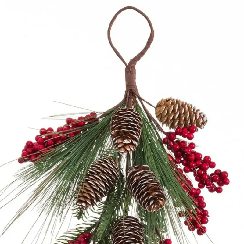 Uksehoidja jõuludeks, punane, roheline, naturaalne plast, ananassid, 42 cm
