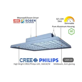 200W 32000lm 4000K UGR19 DALI Mildbeam sērijas LED augstgaismas gaismeklis sportam