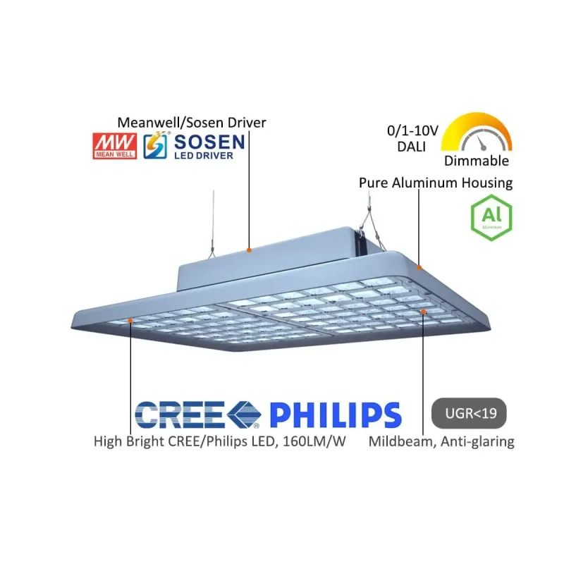 200 W 32000 lm 4000 K UGR19 DALI „Mildbeam“ serijos LED šviestuvai sportui