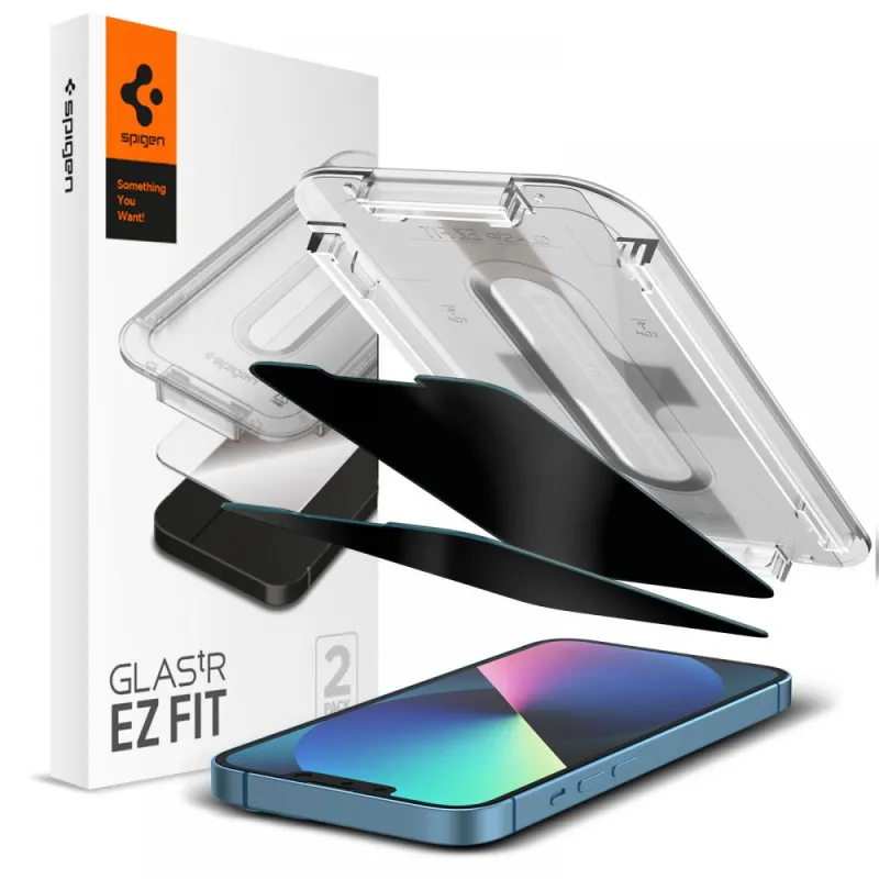 Spigen GLAS.TR EZ FIT Privacy 2-Pack - Tempered glass with privacy filter for iPhone 16e / iPhone 14 / iPhone 13 Pro / iPhone 13