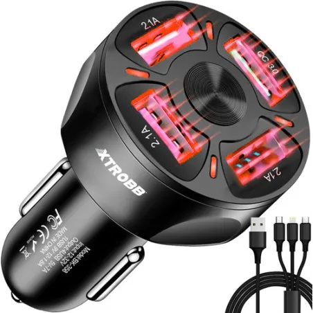 4x USB automobilinis įkroviklis + Xtrobb 19907 laidas
