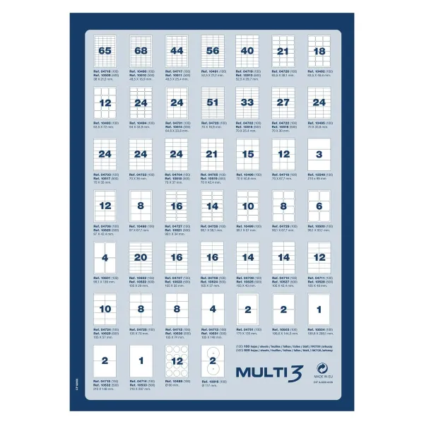 Adhesive labels MULTI 3 White Upright 100 Sheets 500 Sheets 52,5 x 29,7 mm