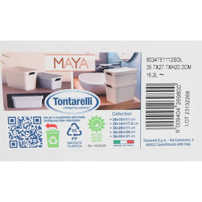 Контейнер для хранения с крышкой Tontarelli Maya Белый 16,2 L 36 x 28 x 20 cm