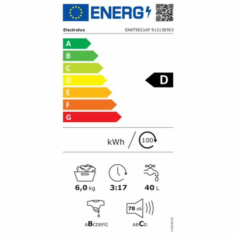 Стиральная машина Electrolux EN6T5621AF 6 Kg 1200 rpm