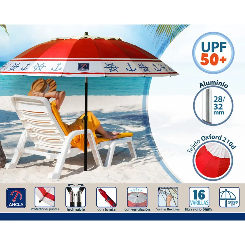 Пляжный зонт Красный Ø 220 cm SPF50+ Якорь