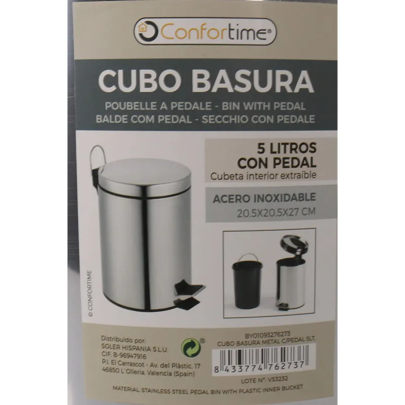 Мусорное ведро с педалью Confortime Серебристый 5 L (6 штук)