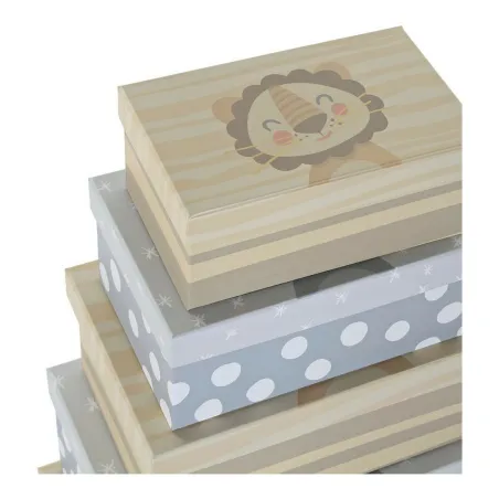 Set of decorative boxes DKD Home Decor Multicolour Cardboard Children's Lion 41 x 28 x 18,5 cm 6 Pieces