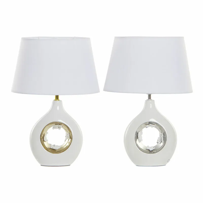 Pöytälamppu DKD Home Decor Valkoinen Hopea Polyesteri Posliini 220 V Kullattu 50 W (2 pcs) (31 x 21 x 45 cm)