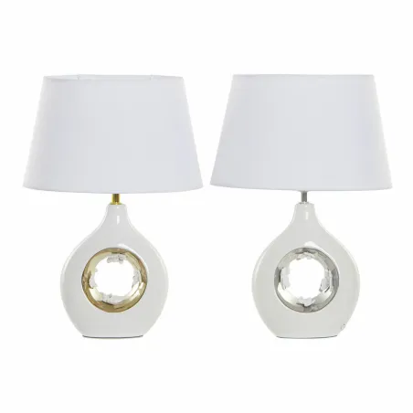 Настольная лампа DKD Home Decor Белый Серебряный полиэстер Фарфор 220 V Позолоченный 50 W (2 pcs) (31 x 21 x 45 cm)