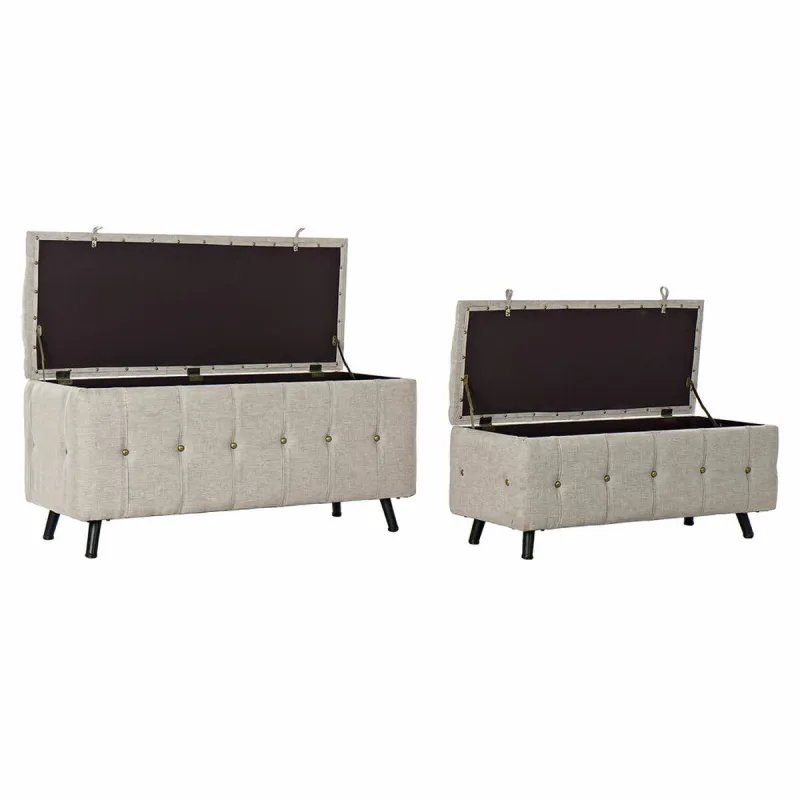 Банкетка DKD Home Decor Чёрный Бежевый Металл 103 x 42 x 52 cm (2 штук)