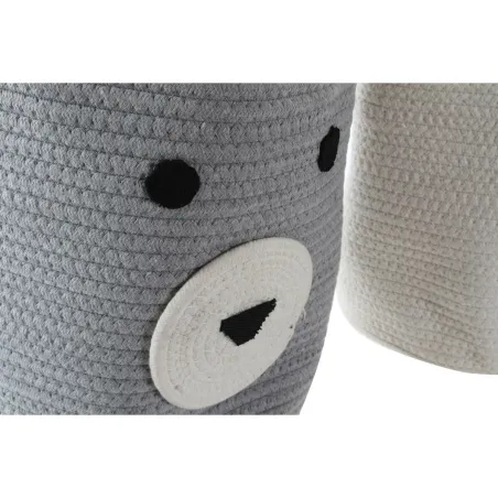 Dekoratīvais Grozs DKD Home Decor Balts Pelēks Bērnu Lācis 25 x 25 x 37 cm (2 gb.)