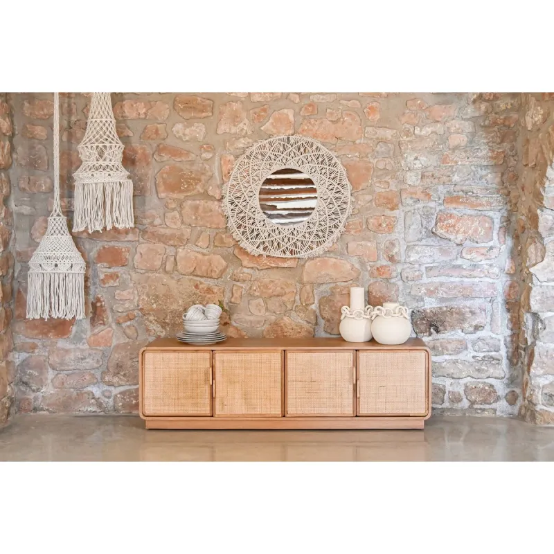 Televizoriaus baldai Home ESPRIT Natūralus Rotangas Ąžuolas 157 x 40 x 46 cm