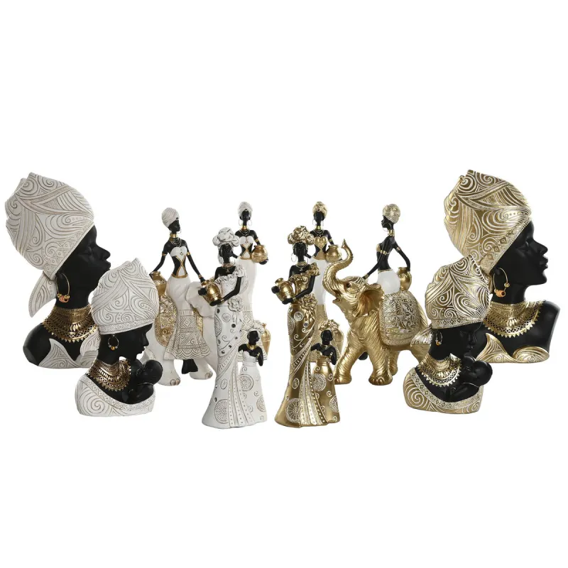 Dekoratīvās figūriņas Home ESPRIT Balts Melns Bronza Zilonis Āfrikas sieviete 21 x 11 x 32 cm (2 gb.)