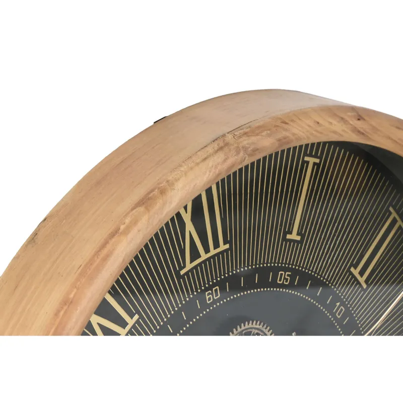 Wall Clock Home ESPRIT Black Natural Crystal Pine Loft 63,5 X 8,5 X 63,5 CM