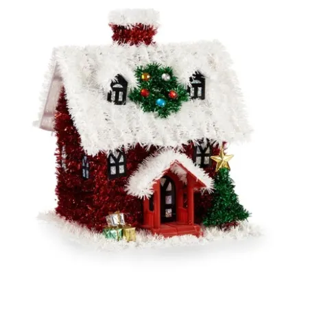 Christmas bauble Krist+ White Red Green House 19 x 24,5 x 19 cm Tinsel (12 Units)